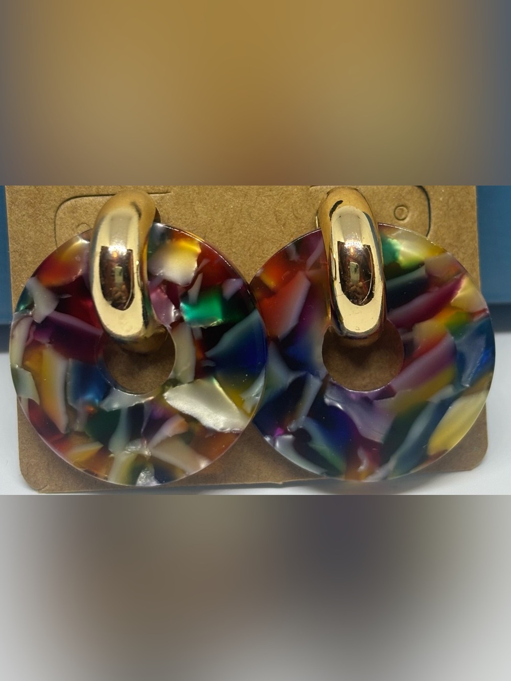 Multicolor Resin Hoop Drop Earrings with Gold-Tone Accents